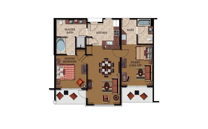 Two Bedroom Floor Plan at MarBrisa Resort in Carlsbad, California